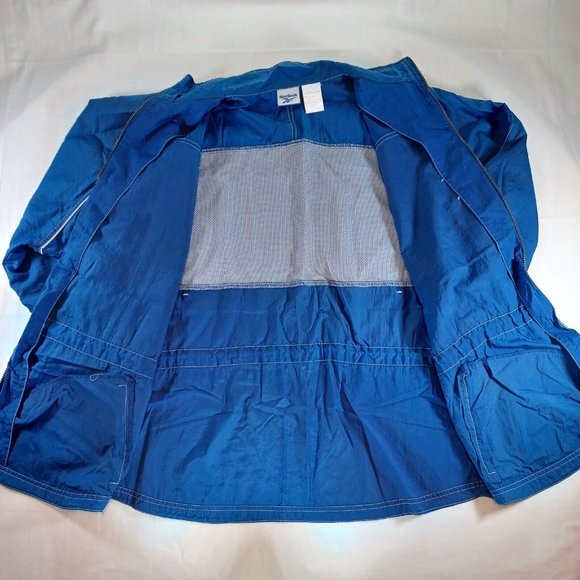 Vintage Reebok Men's Size L Spell Out Blue White Long Nylon Windbreaker Jacket - Picture 6 of 10